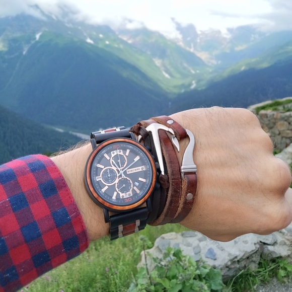 Luxury Amaranth & Ebony Wood Chronograph Military Quartz Watch - Picture 2 of 15